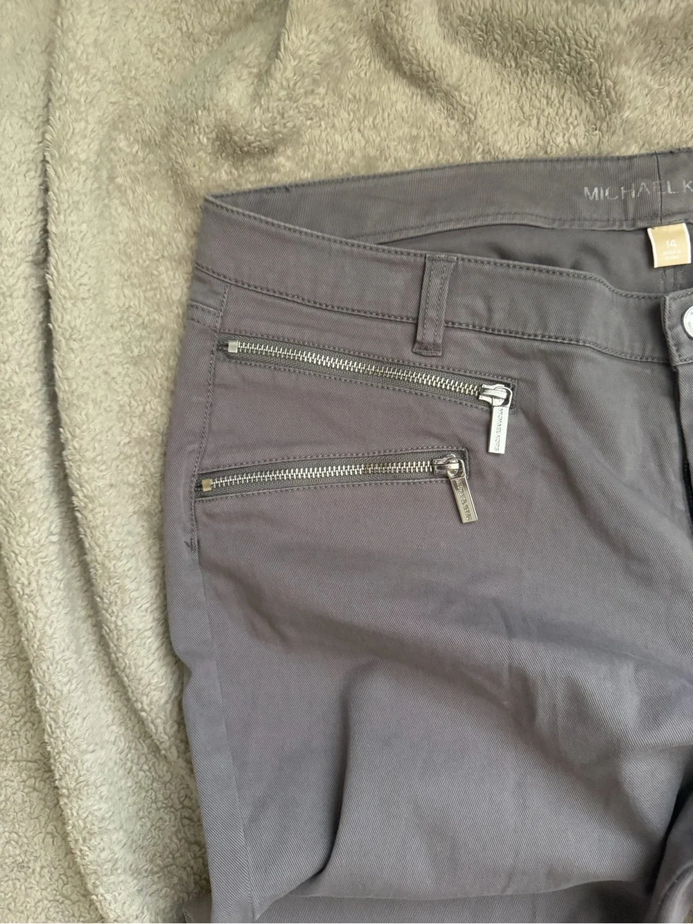Michael Kors Womens Gray Zip-Accent Chinos